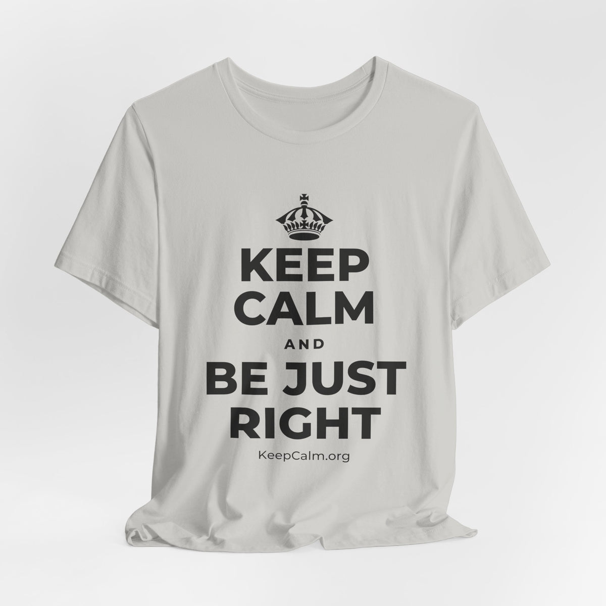 KEEP CALM AND BE JUST RIGHT T-Shirt (Baby Blue–Silver)