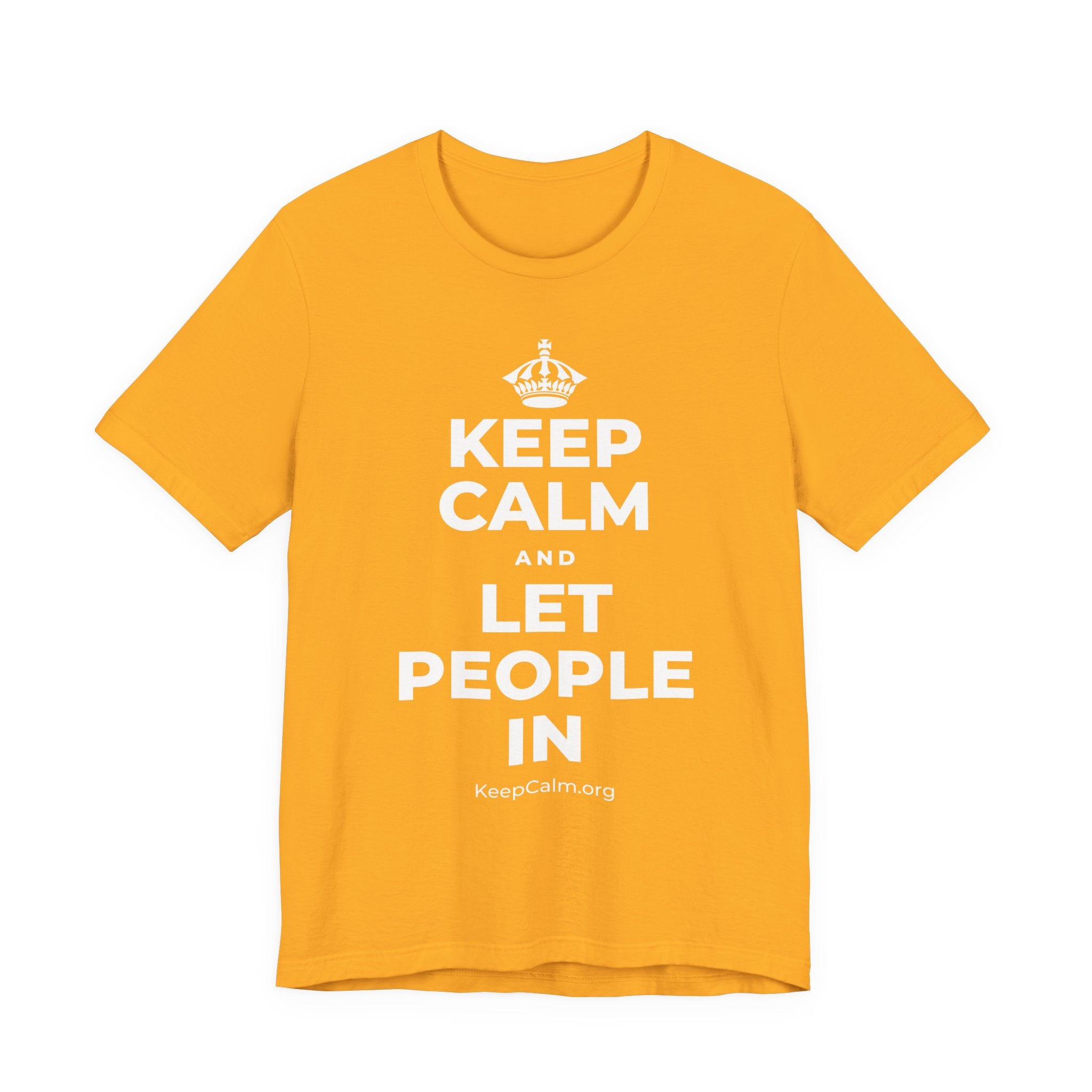 KEEP CALM AND LET PEOPLE IN T-Shirt (Baby Blue–Silver)