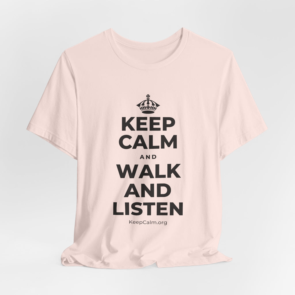 KEEP CALM AND WALK AND LISTEN T-Shirt (Soft Cream–Heather Mauve)