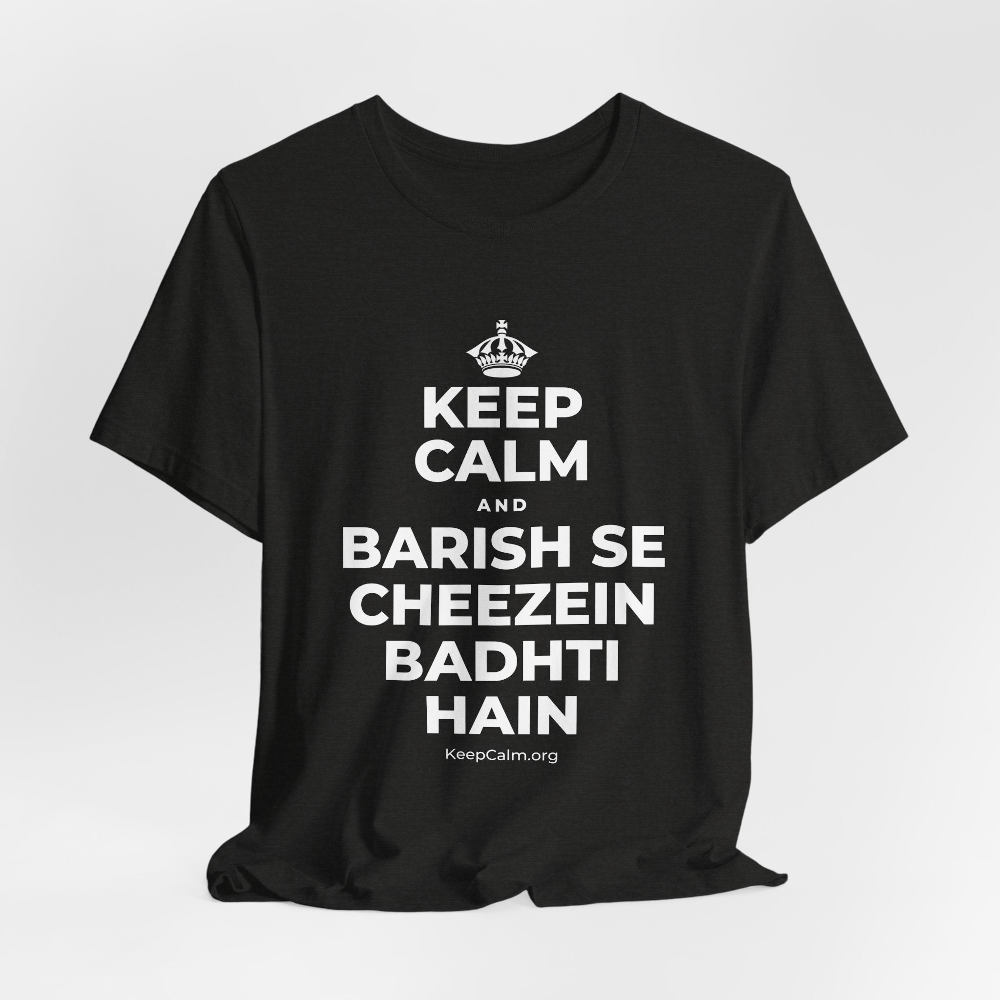 KEEP CALM AND BARISH SE CHEEZEIN BADHTI HAIN T-Shirt (Soft Cream–Heather Mauve)