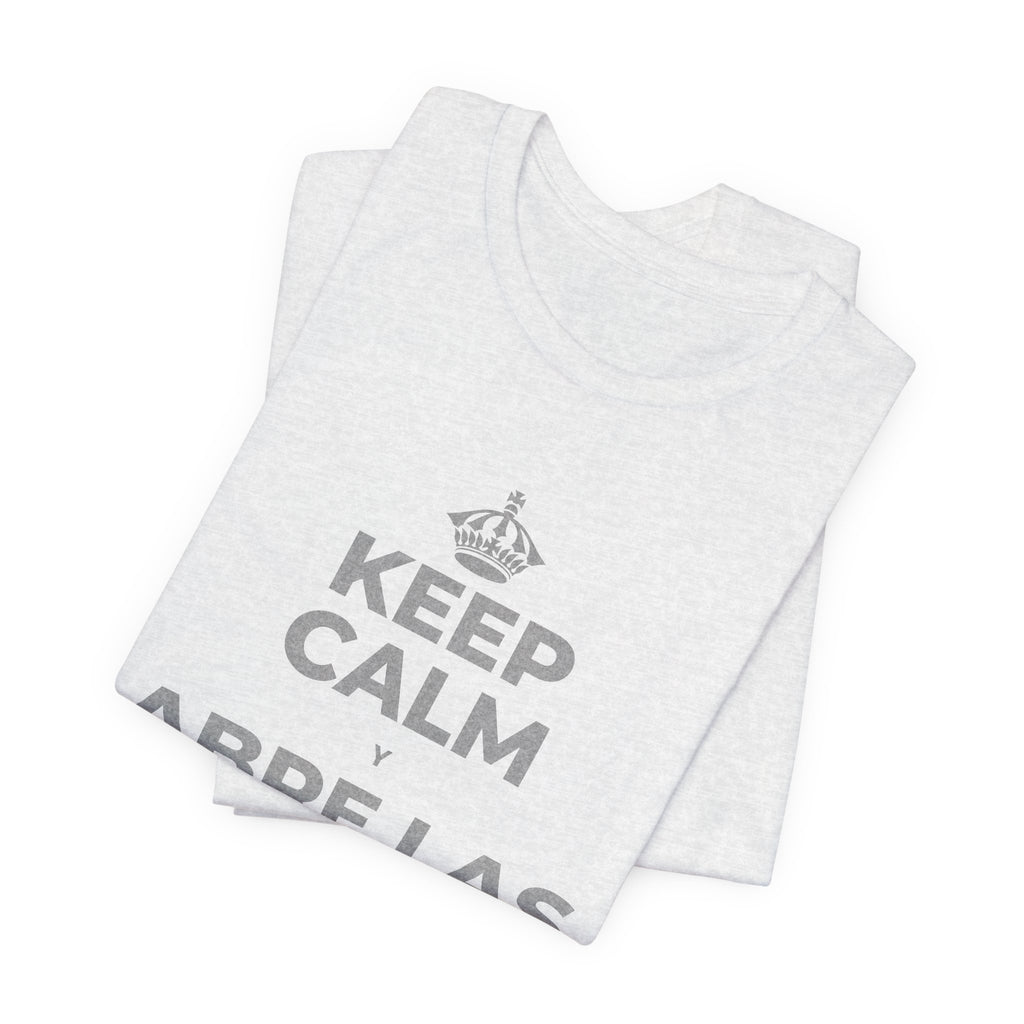 KEEP CALM Y ABRE LAS VENTANAS T-Shirt (Soft Cream–Heather Mauve)