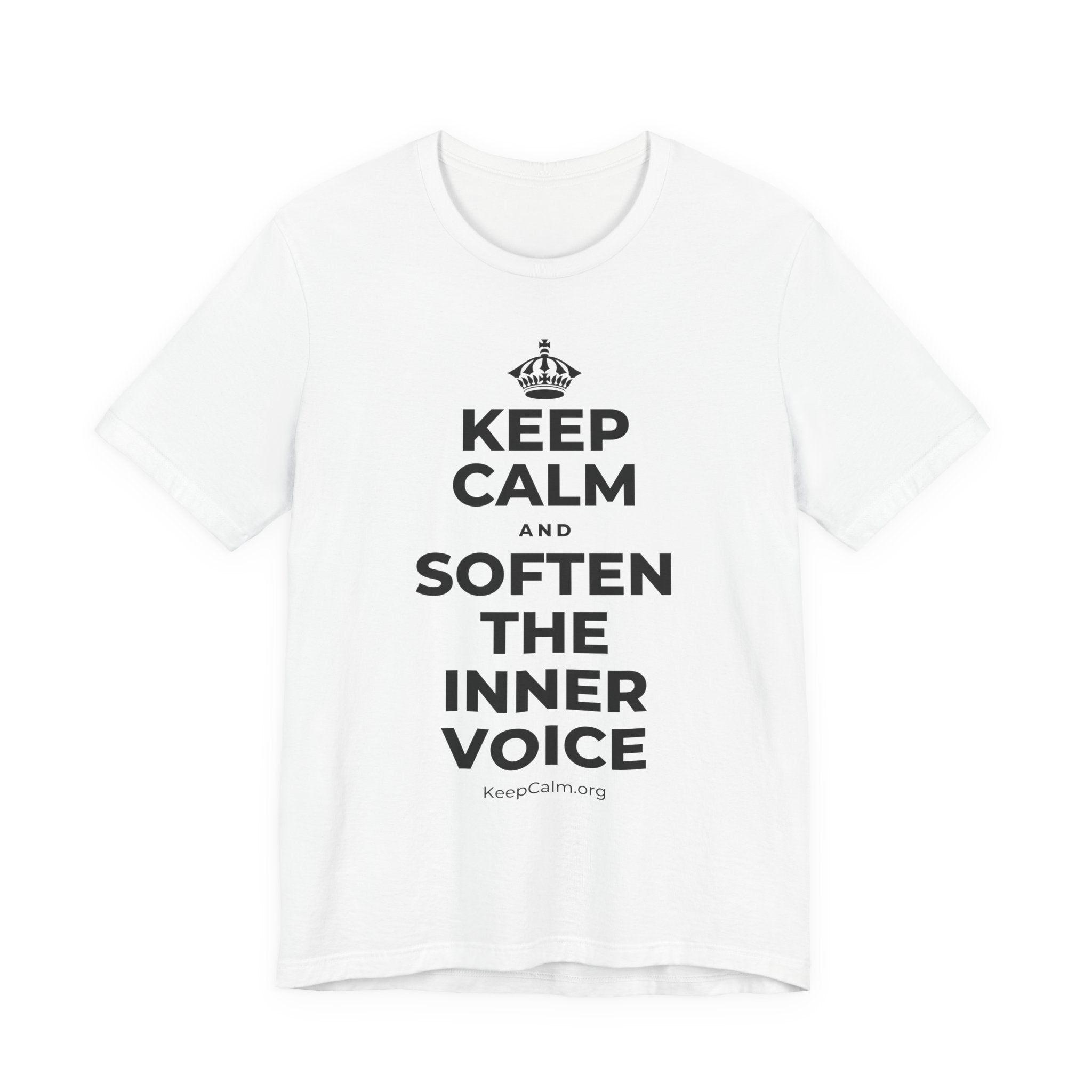 KEEP CALM AND SOFTEN THE INNER VOICE T-Shirt (White–Asphalt)