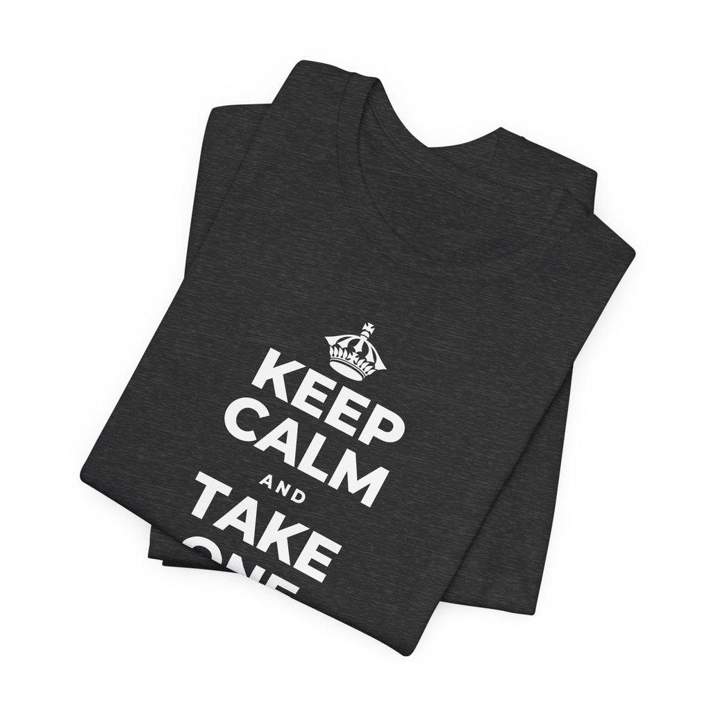 KEEP CALM AND TAKE ONE BREATH AT A TIME T-Shirt (White–Asphalt)