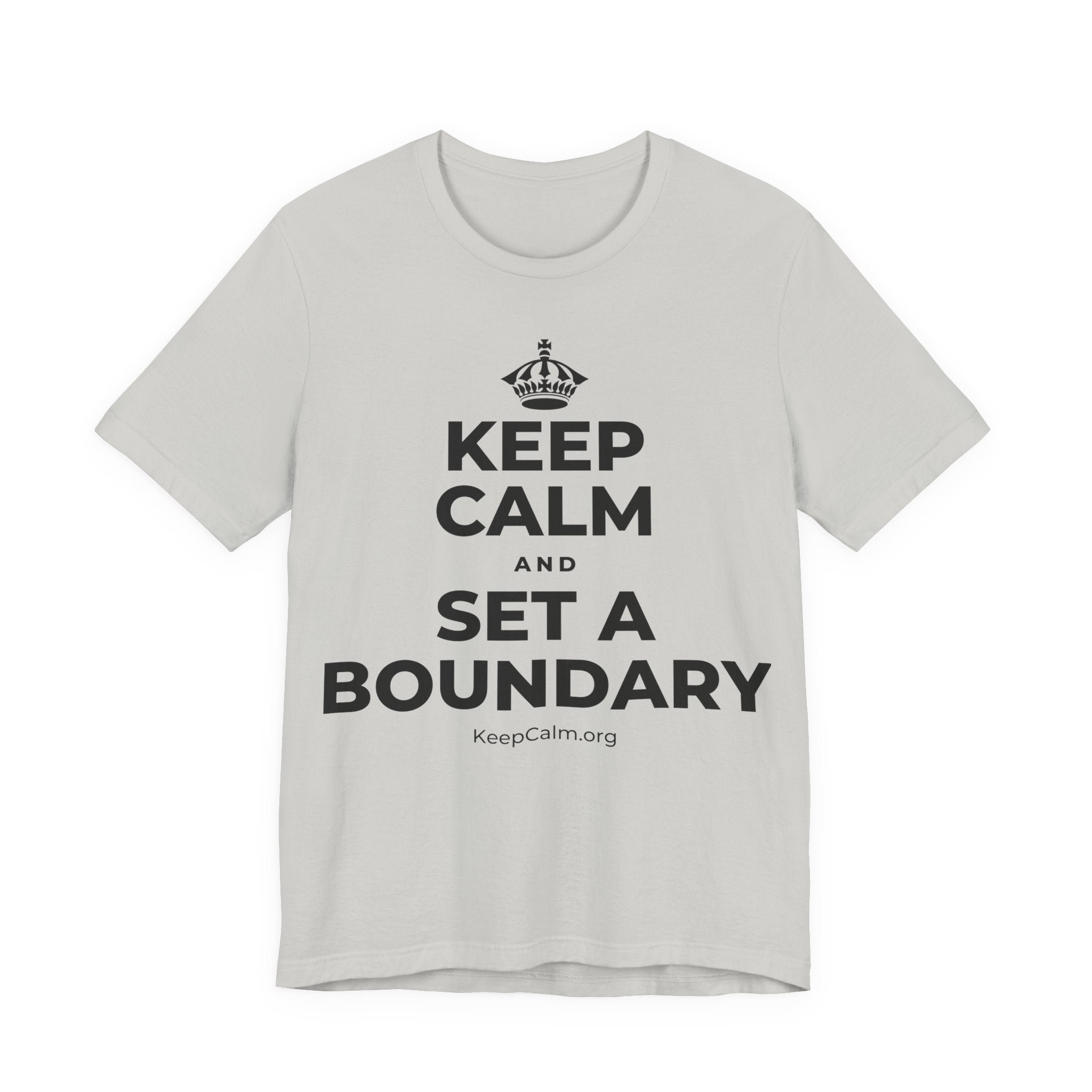 KEEP CALM AND SET A BOUNDARY T-Shirt (Baby Blue–Silver)
