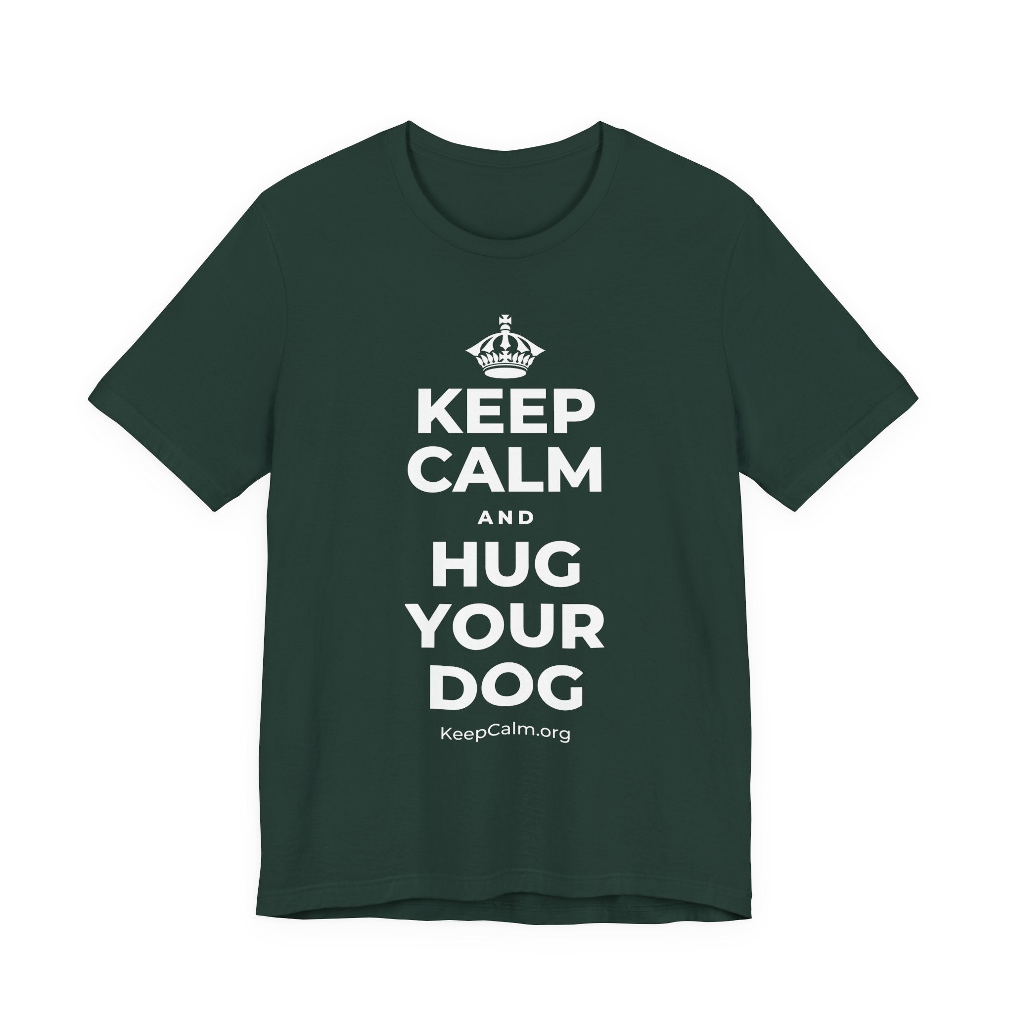 KEEP CALM AND HUG YOUR DOG T-Shirt (White–Asphalt)