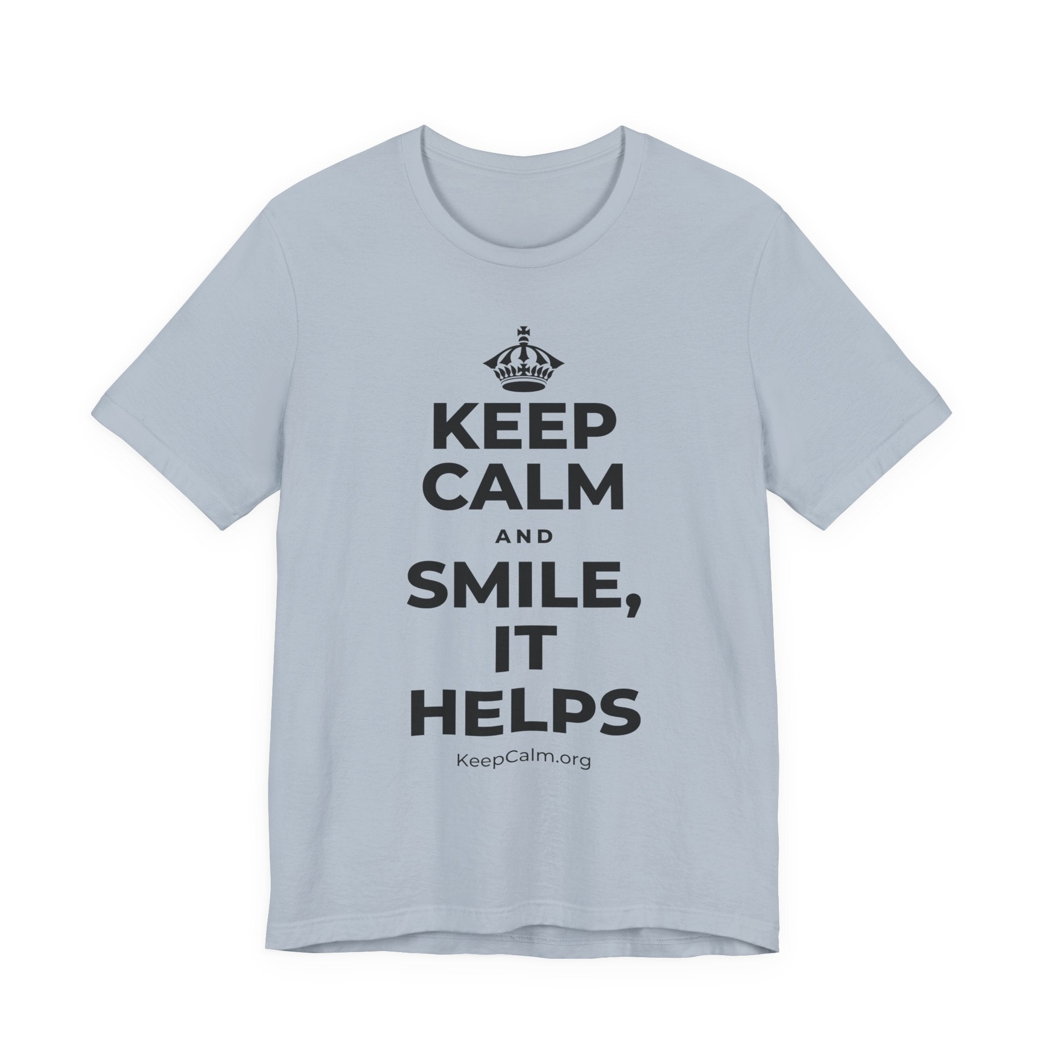 KEEP CALM AND SMILE, IT HELPS T-Shirt (White–Asphalt)