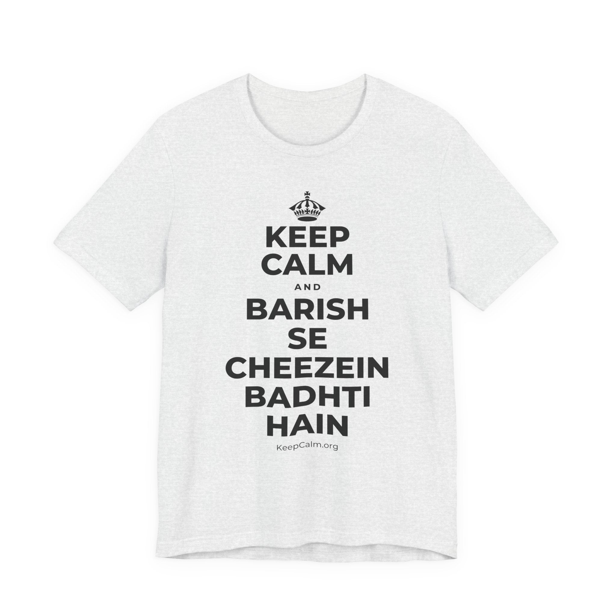 KEEP CALM AND BARISH SE CHEEZEIN BADHTI HAIN T-Shirt (Soft Cream–Heather Mauve)