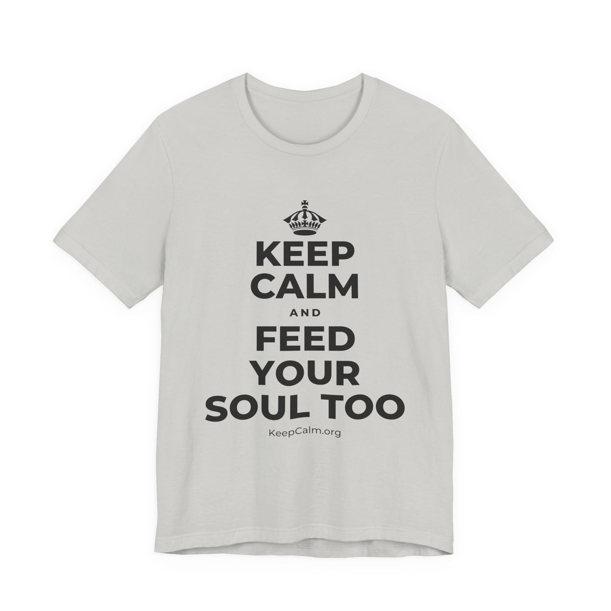 KEEP CALM AND FEED YOUR SOUL TOO T-Shirt (Baby Blue–Silver)