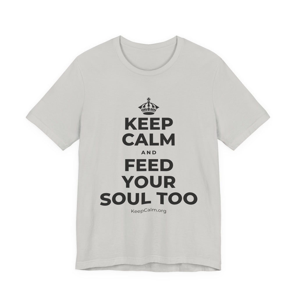KEEP CALM AND FEED YOUR SOUL TOO T-Shirt (Baby Blue–Silver)
