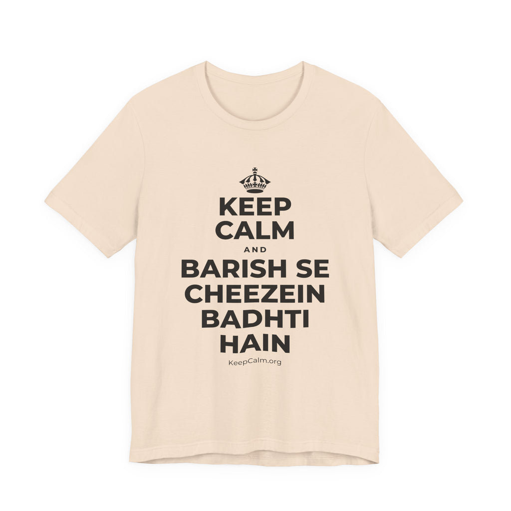 KEEP CALM AND BARISH SE CHEEZEIN BADHTI HAIN T-Shirt (Soft Cream–Heather Mauve)