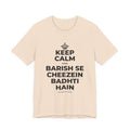 KEEP CALM AND BARISH SE CHEEZEIN BADHTI HAIN T-Shirt (Soft Cream–Heather Mauve)