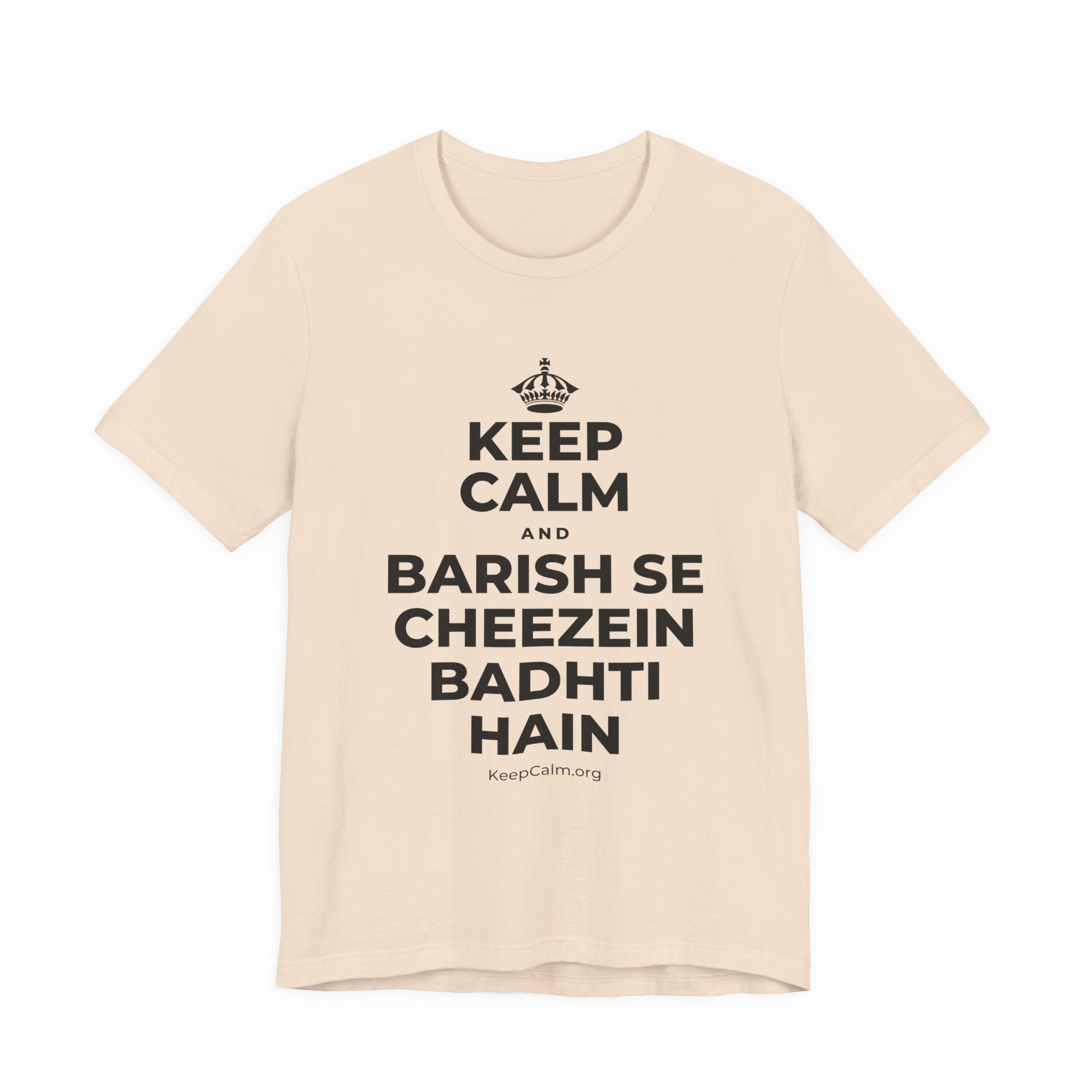 KEEP CALM AND BARISH SE CHEEZEIN BADHTI HAIN T-Shirt (Soft Cream–Heather Mauve)