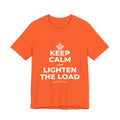 KEEP CALM AND LIGHTEN THE LOAD T-Shirt (Baby Blue–Silver)