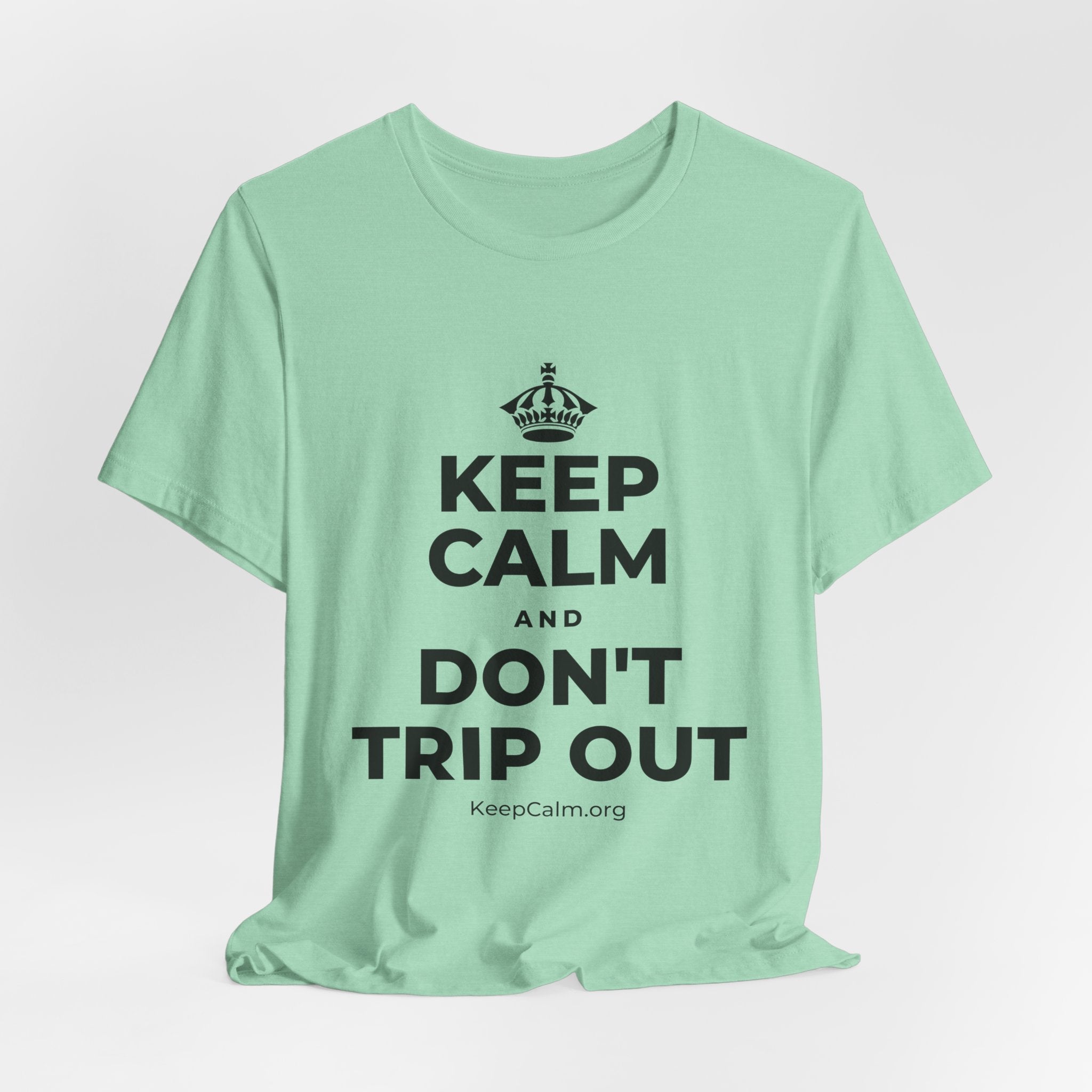 KEEP CALM AND DON'T TRIP OUT T-Shirt (Baby Blue–Silver)