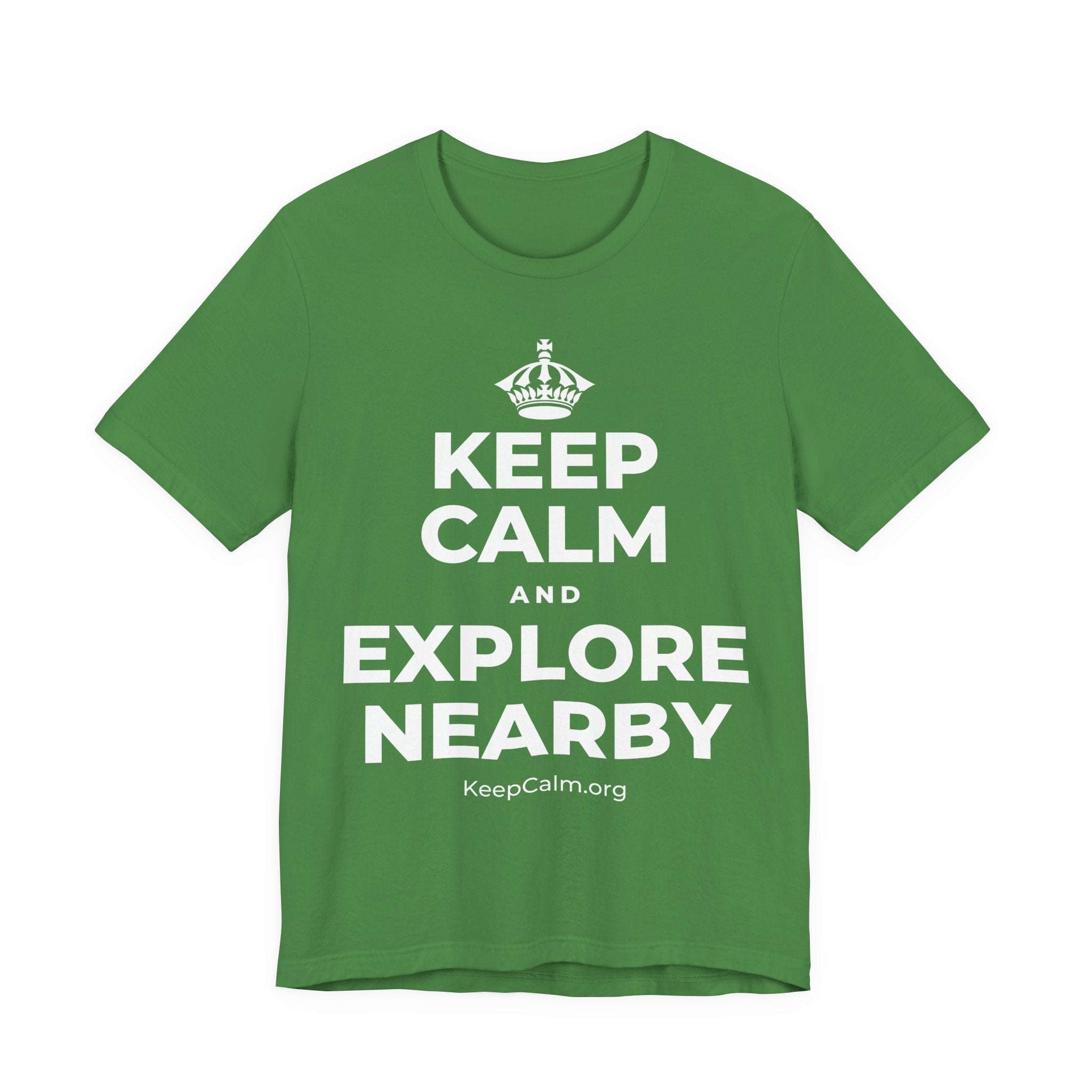 KEEP CALM AND EXPLORE NEARBY T-Shirt (Baby Blue–Silver)