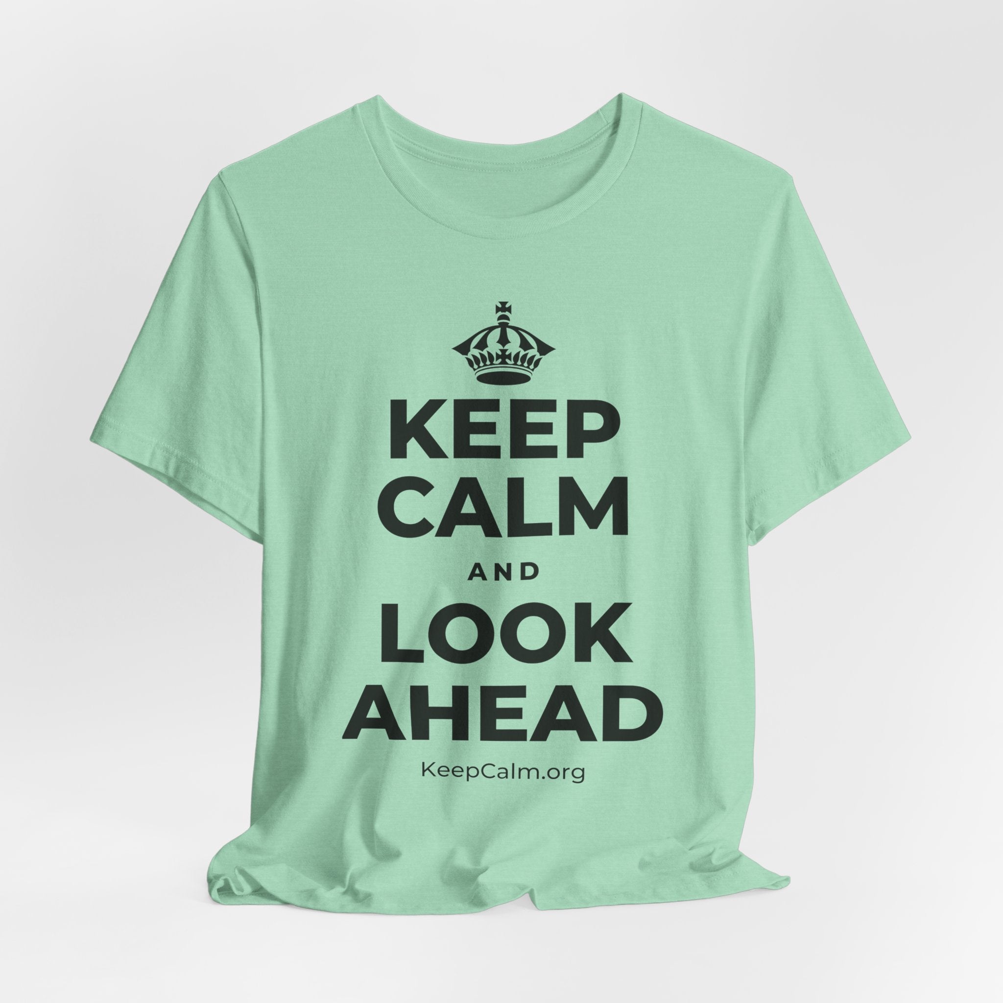 KEEP CALM AND LOOK AHEAD T-Shirt (Baby Blue–Silver)