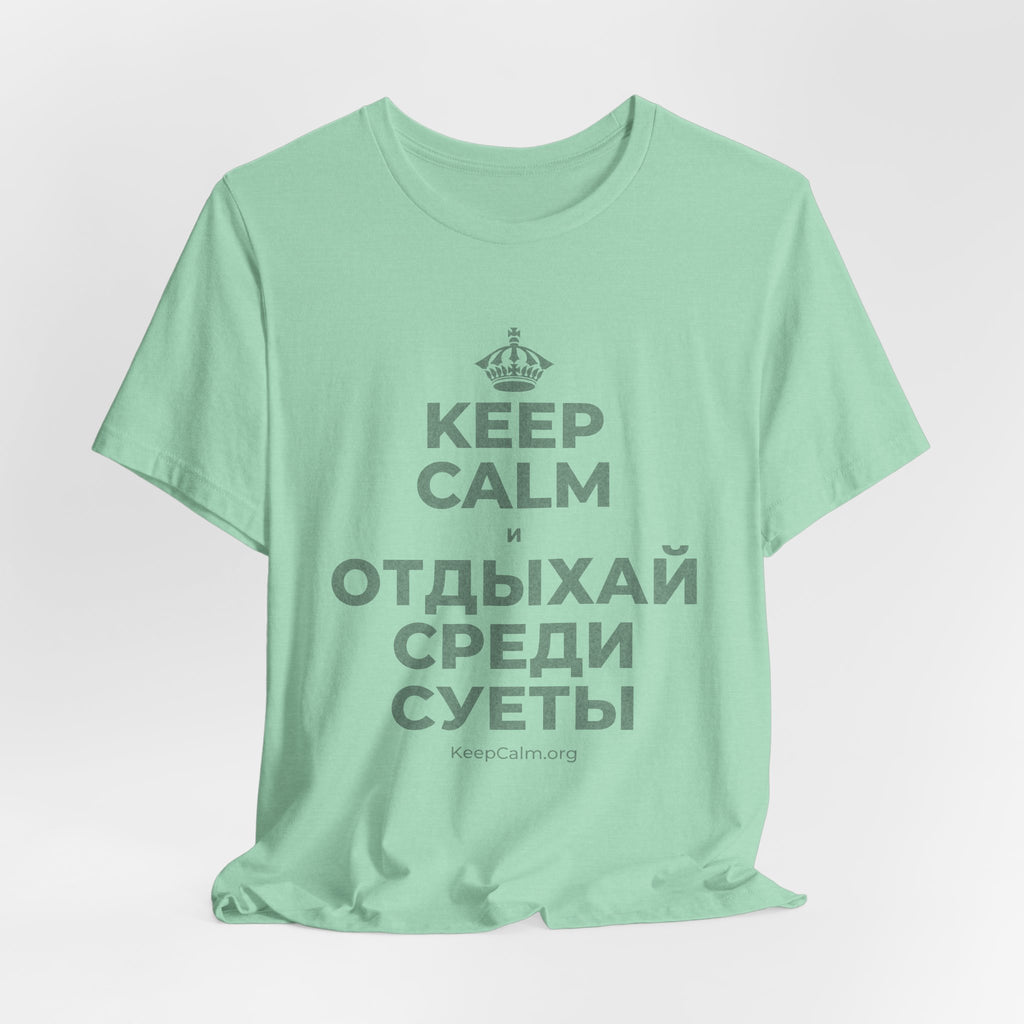 KEEP CALM И ОТДЫХАЙ СРЕДИ СУЕТЫ T-Shirt (Baby Blue–Silver)