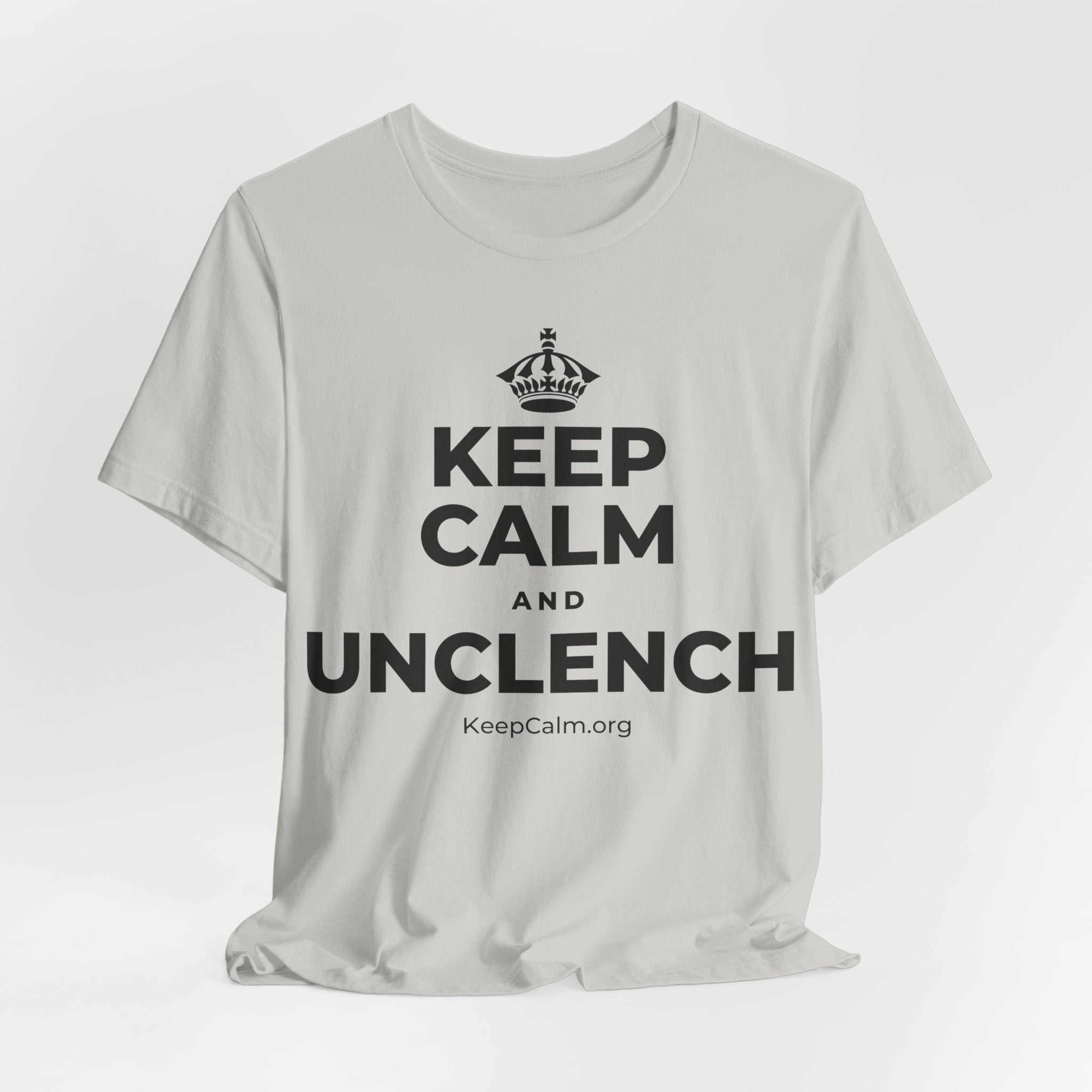 KEEP CALM AND UNCLENCH T-Shirt (Baby Blue–Silver)