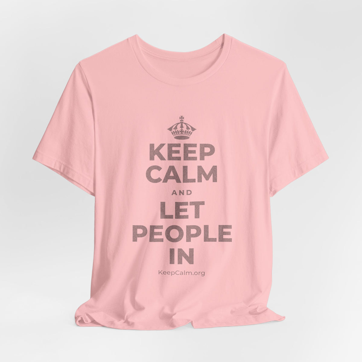 KEEP CALM AND LET PEOPLE IN T-Shirt (White–Asphalt)