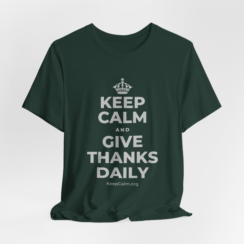 KEEP CALM AND GIVE THANKS DAILY T-Shirt (White–Asphalt)