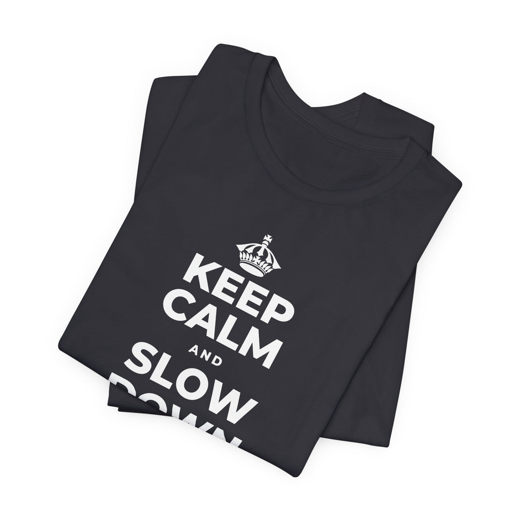 KEEP CALM AND SLOW DOWN WITH THE SEASON T-Shirt (Baby Blue–Silver)