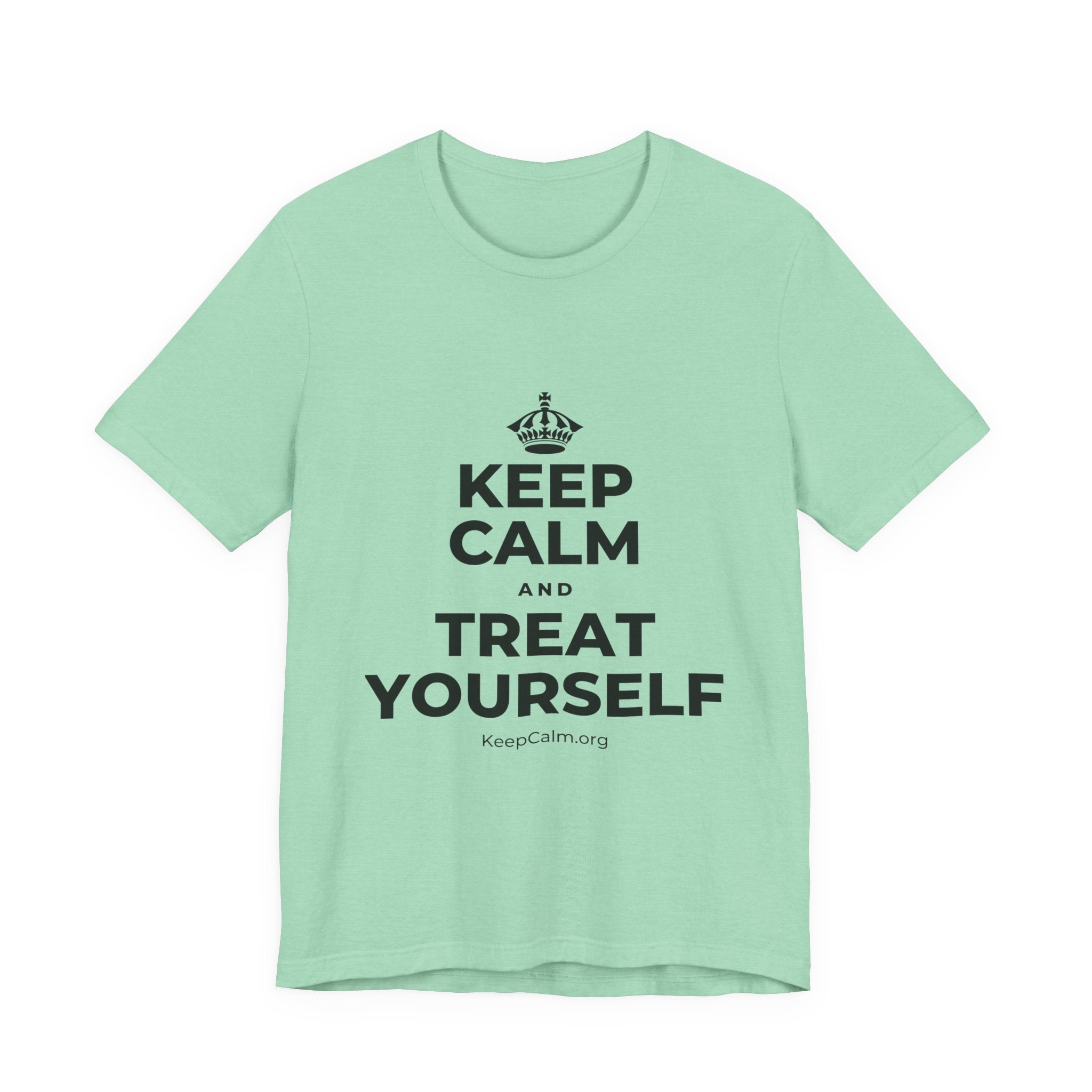 KEEP CALM AND TREAT YOURSELF T-Shirt (Baby Blue–Silver)