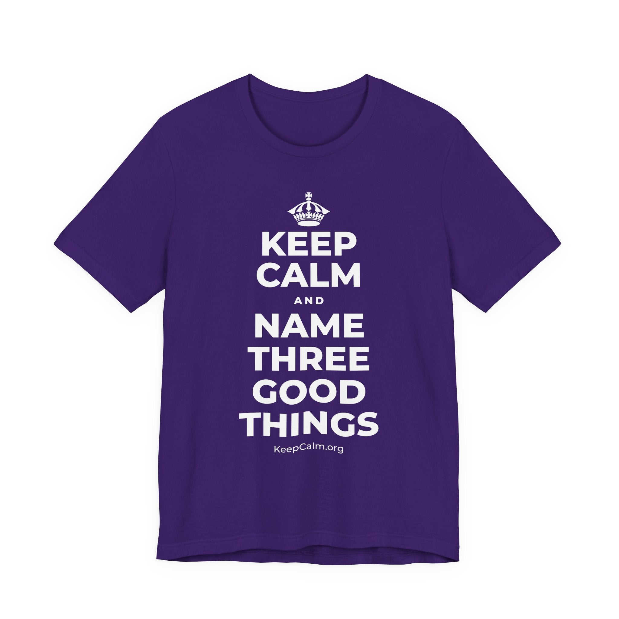 KEEP CALM AND NAME THREE GOOD THINGS T-Shirt (Soft Cream–Heather Mauve)