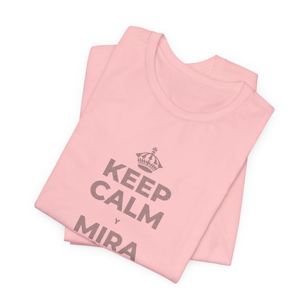 KEEP CALM Y MIRA CÓMO CAMBIAN LAS HOJAS T-Shirt (White–Asphalt)