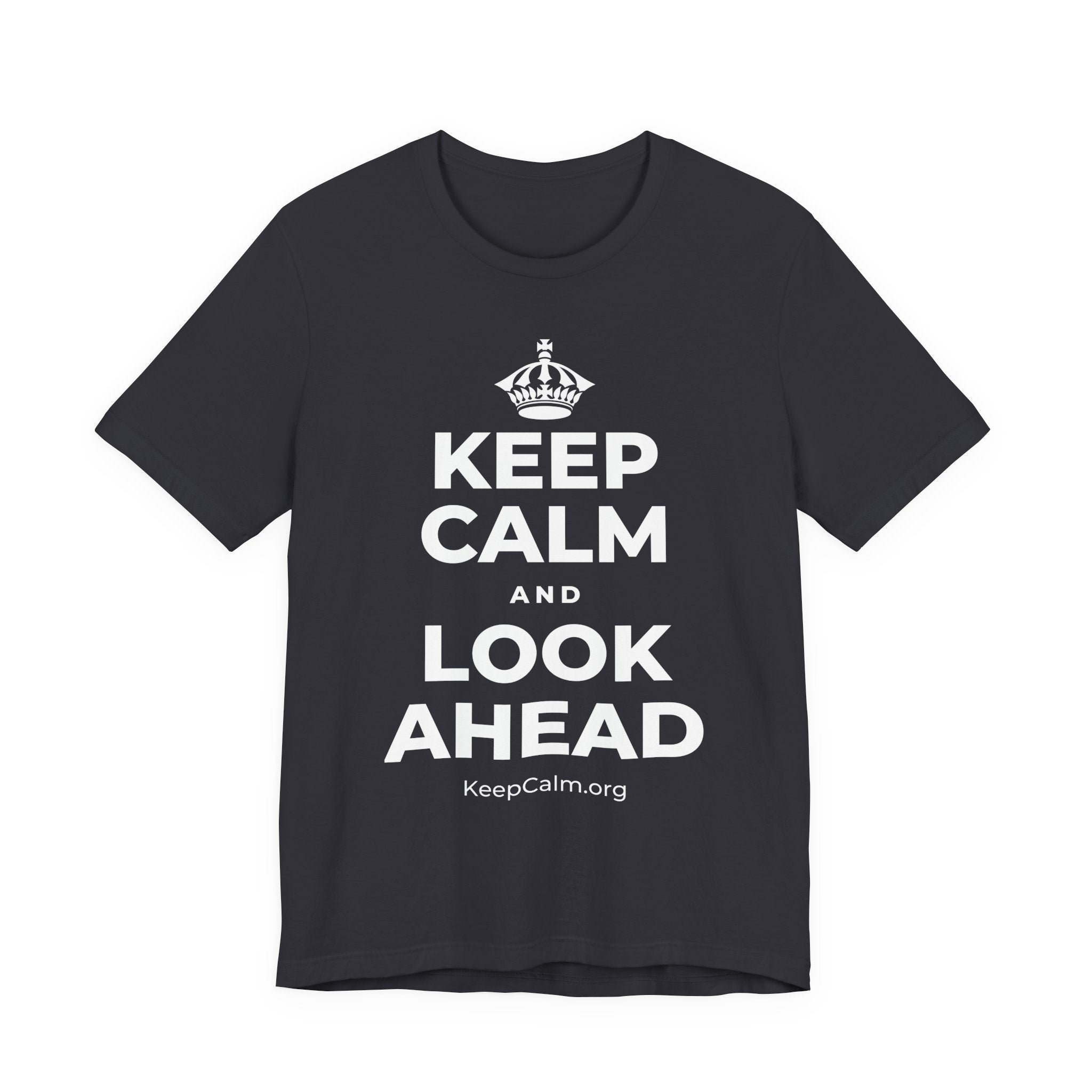 KEEP CALM AND LOOK AHEAD T-Shirt (Baby Blue–Silver)