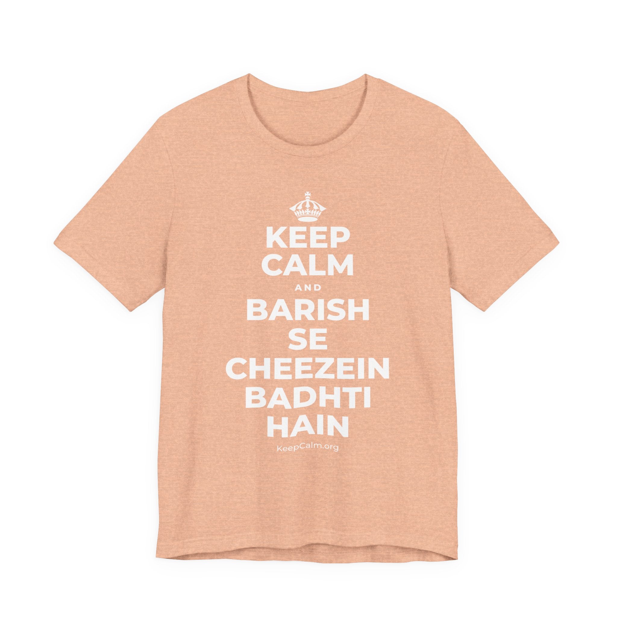 KEEP CALM AND BARISH SE CHEEZEIN BADHTI HAIN T-Shirt (Soft Cream–Heather Mauve)