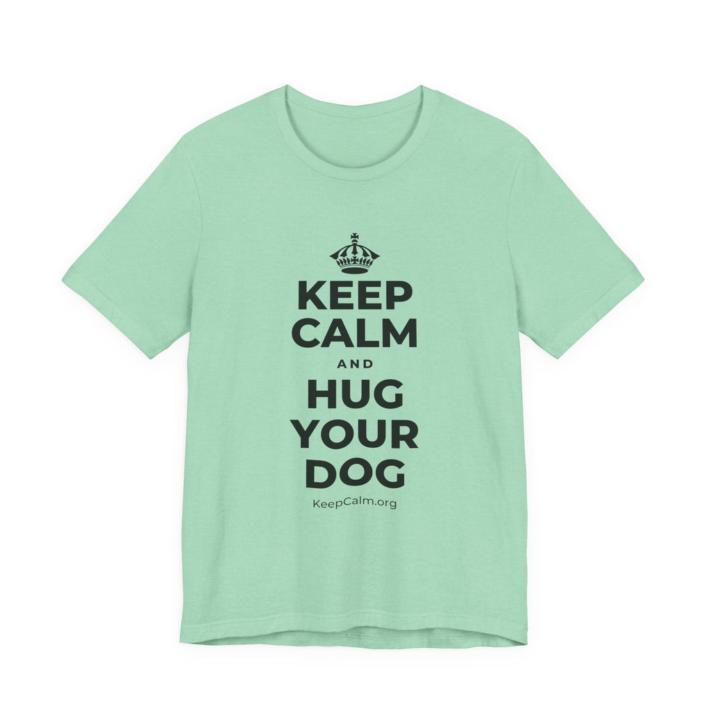 KEEP CALM AND HUG YOUR DOG T-Shirt (Baby Blue–Silver)