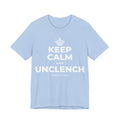 KEEP CALM AND UNCLENCH T-Shirt (Baby Blue–Silver)