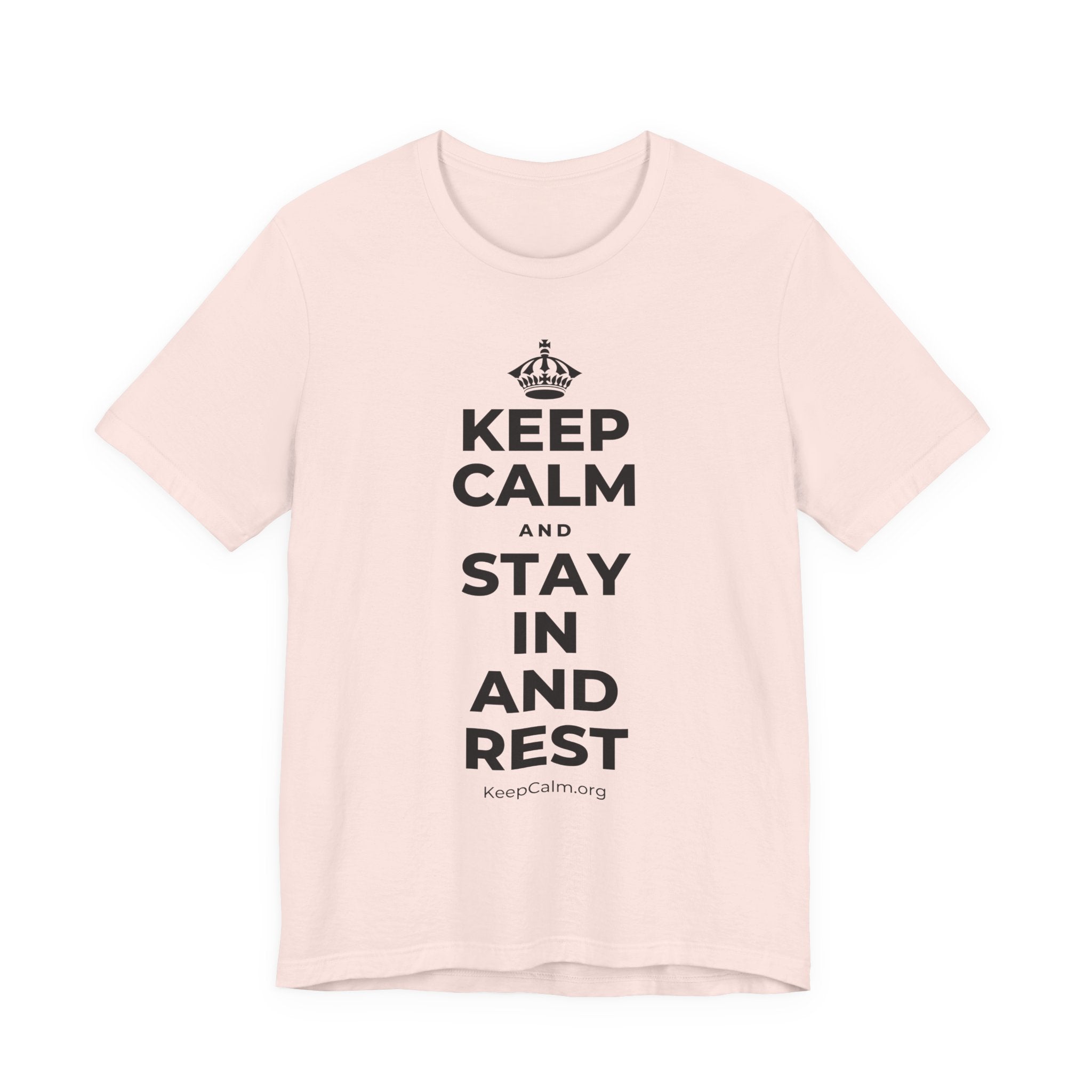 KEEP CALM AND STAY IN AND REST T-Shirt (Soft Cream–Heather Mauve)