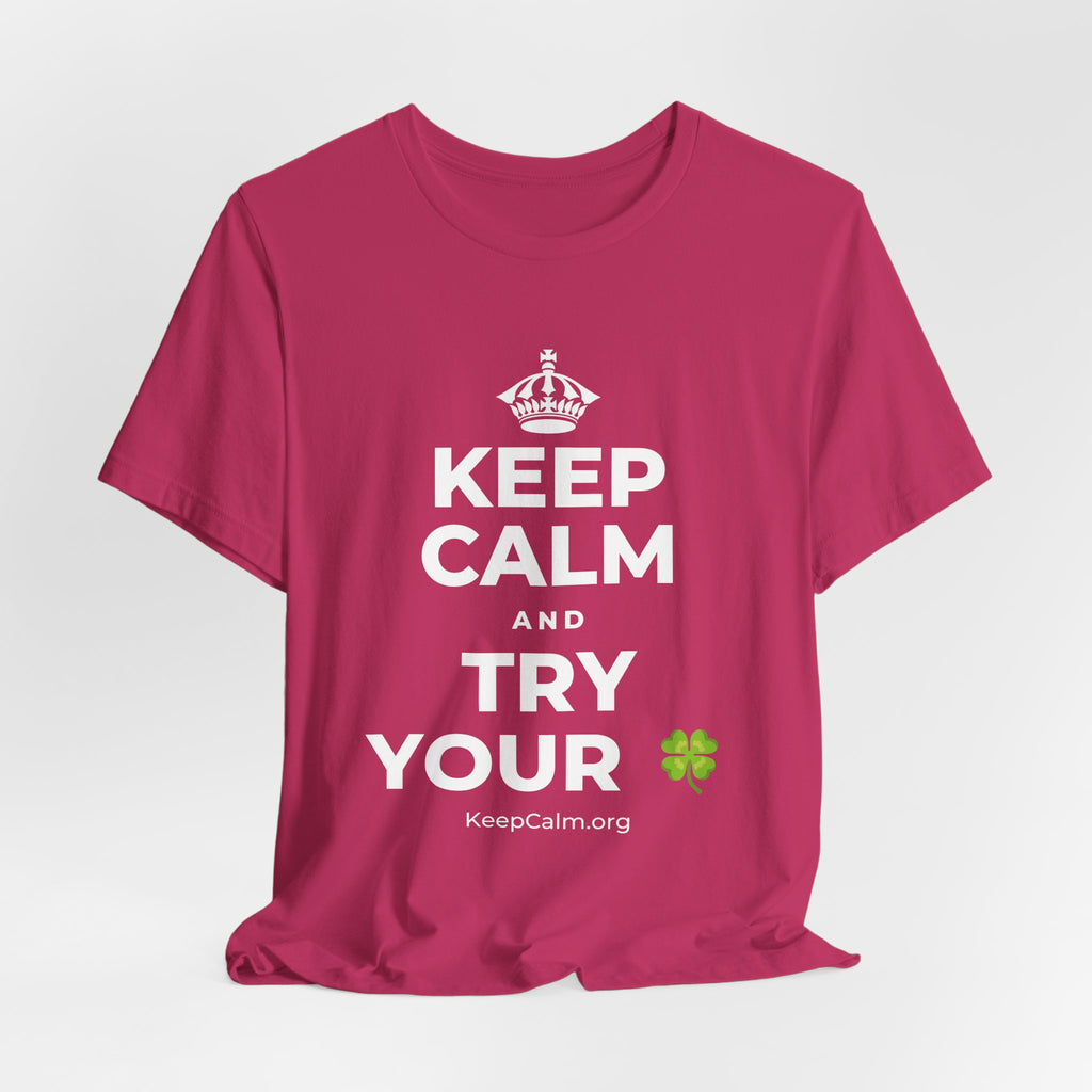 KEEP CALM AND TRY YOUR 🍀 T-Shirt (Baby Blue–Silver)