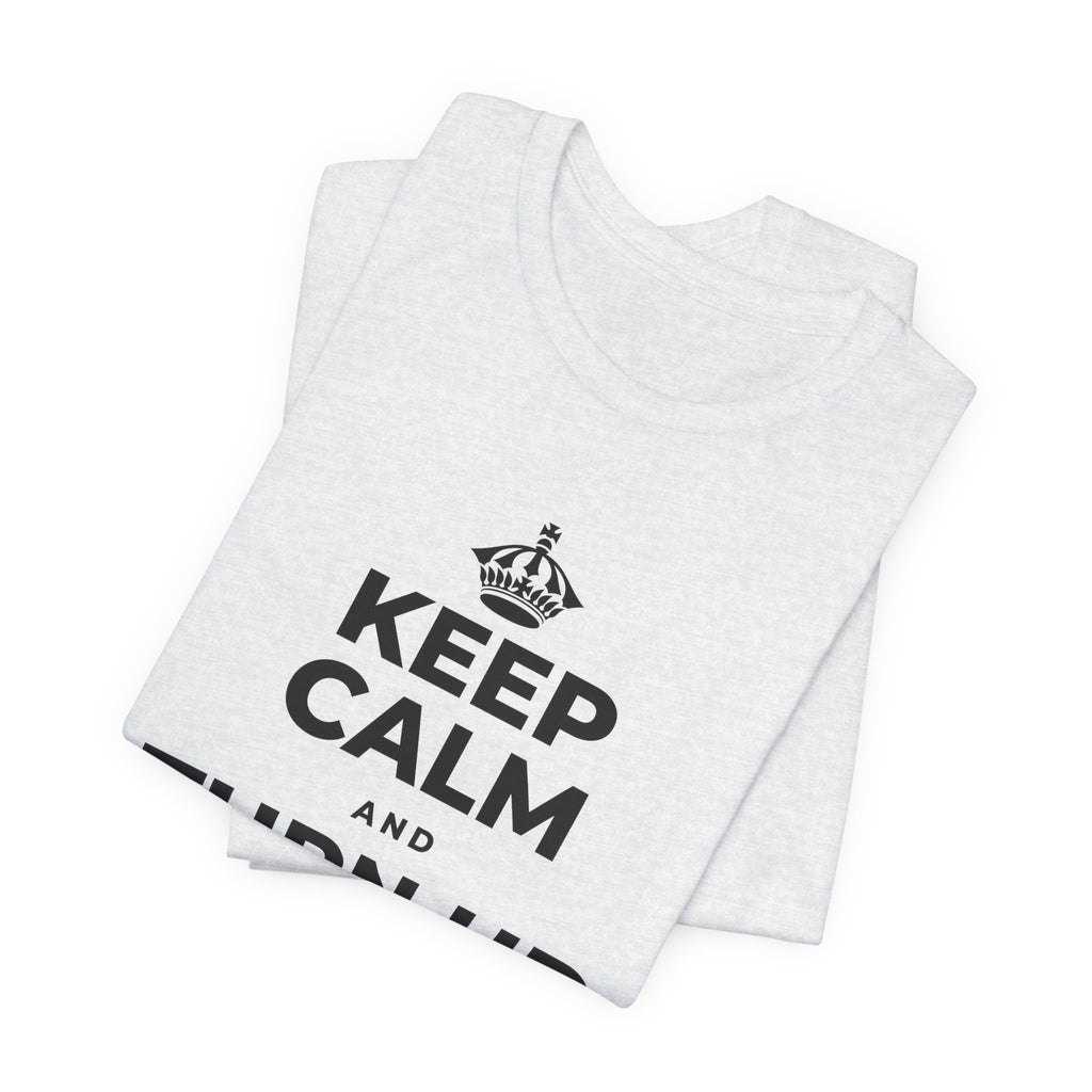 KEEP CALM AND TURN UP THE MUSIC T-Shirt (Soft Cream–Heather Mauve)
