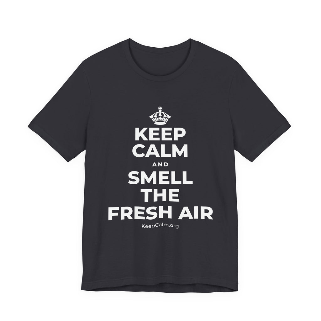 KEEP CALM AND SMELL THE FRESH AIR T-Shirt (Baby Blue–Silver)