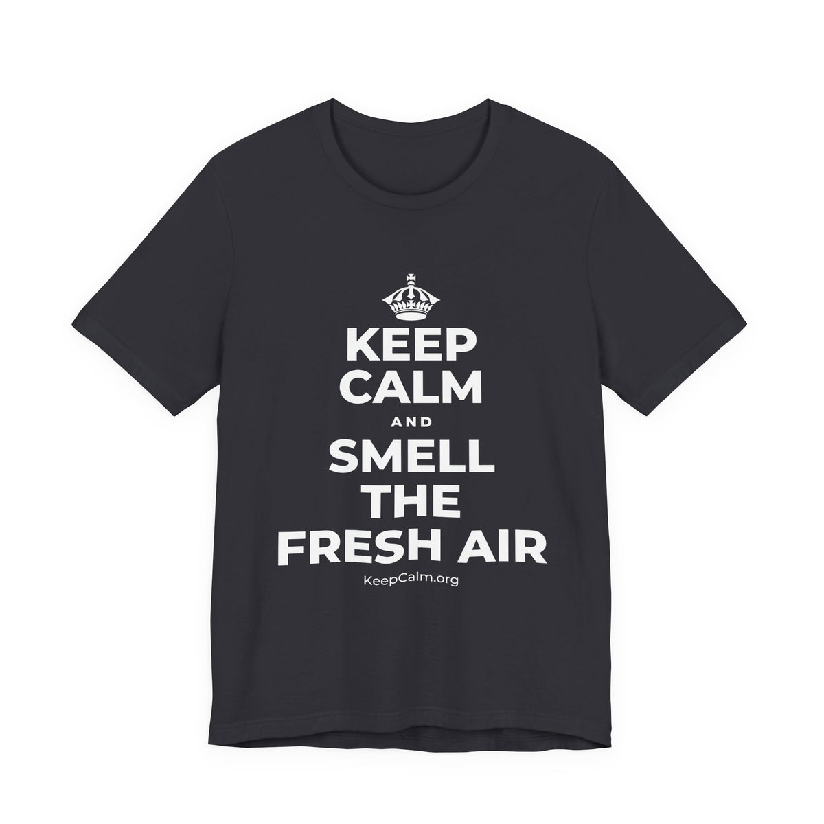 KEEP CALM AND SMELL THE FRESH AIR T-Shirt (Baby Blue–Silver)