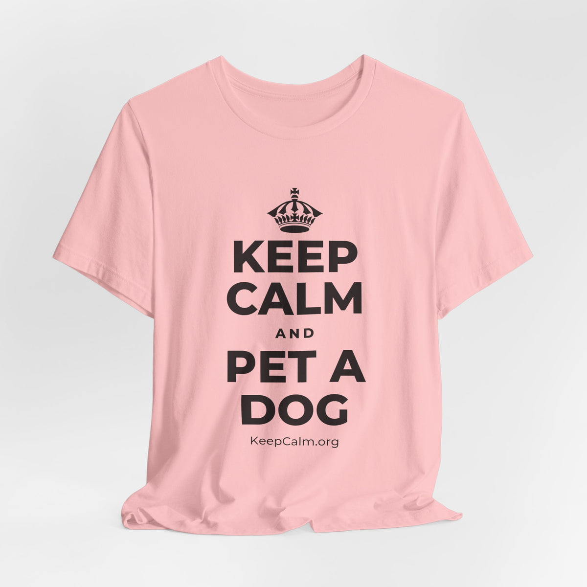KEEP CALM AND PET A DOG T-Shirt (White–Asphalt)