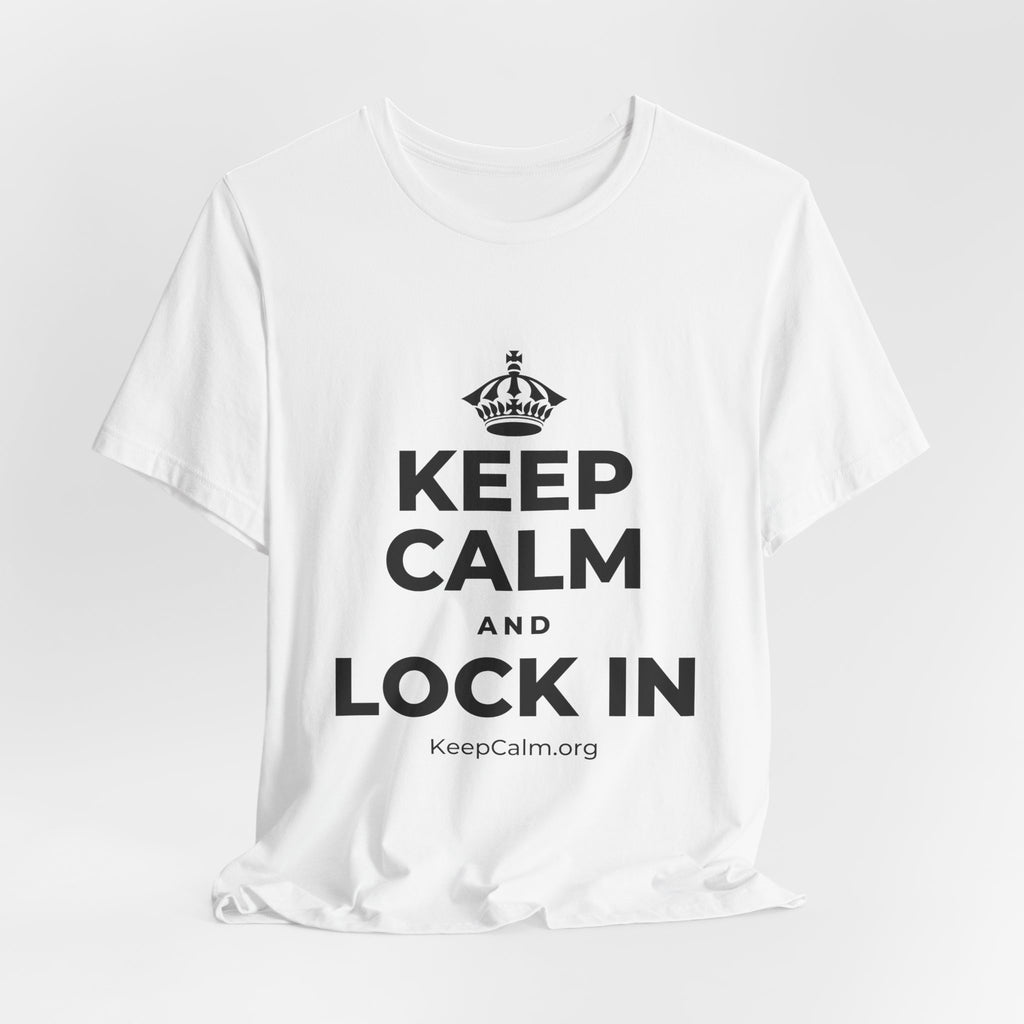 KEEP CALM AND LOCK IN T-Shirt (White–Asphalt)