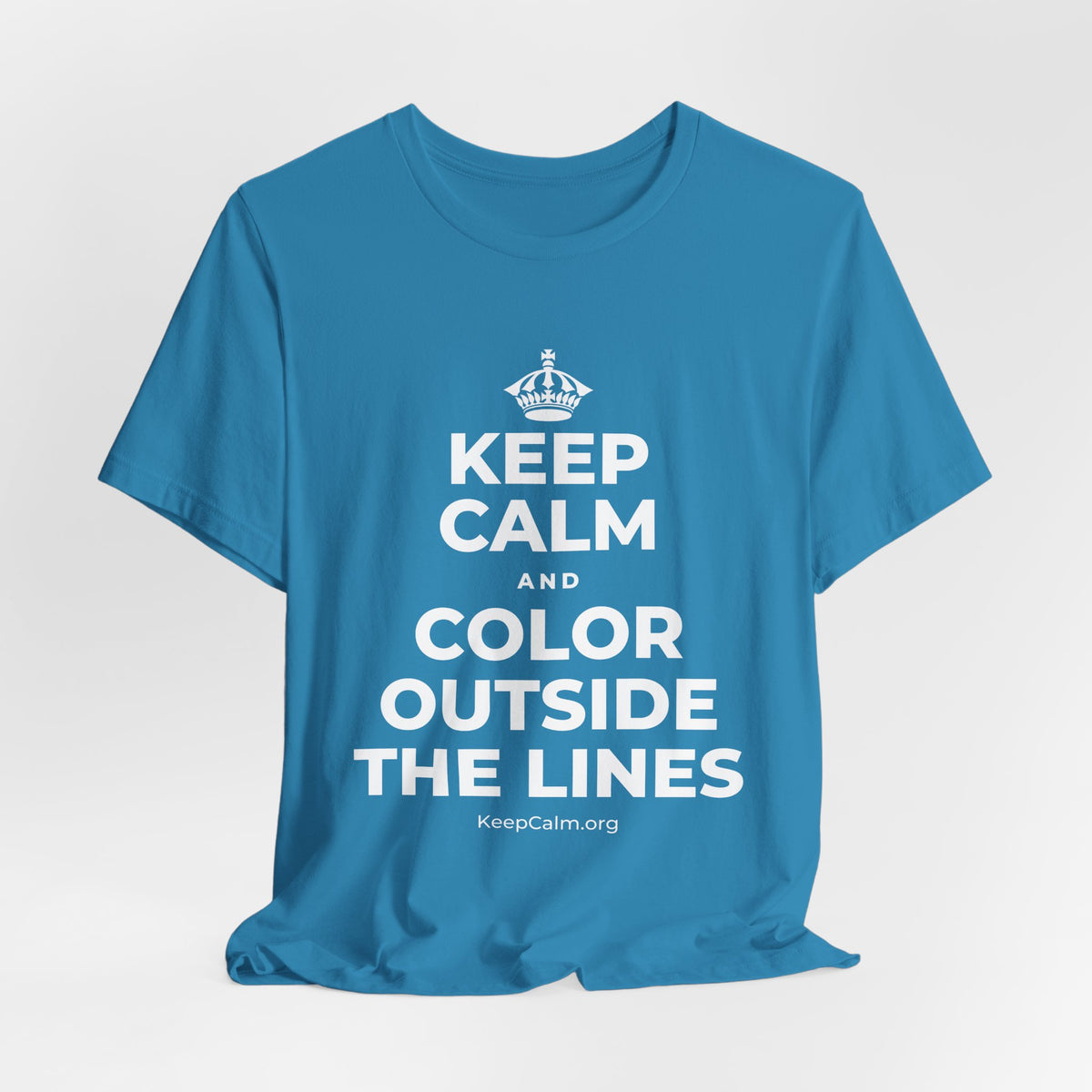 KEEP CALM AND COLOR OUTSIDE THE LINES T-Shirt (White–Asphalt)