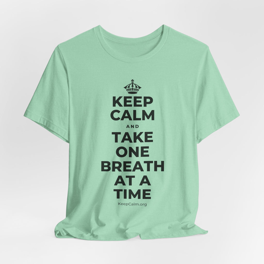 KEEP CALM AND TAKE ONE BREATH AT A TIME T-Shirt (Baby Blue–Silver)