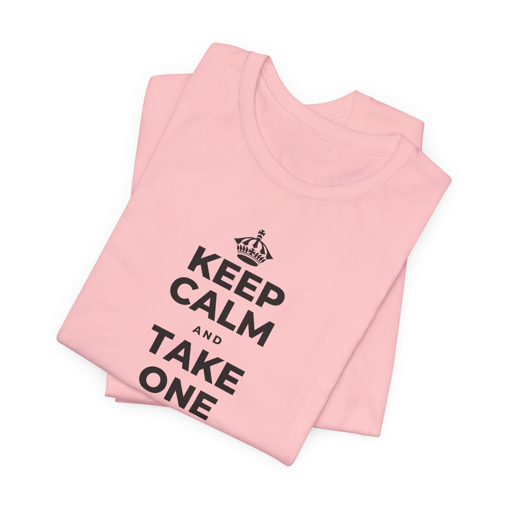 KEEP CALM AND TAKE ONE GOOD DAY AT A TIME T-Shirt (White–Asphalt)