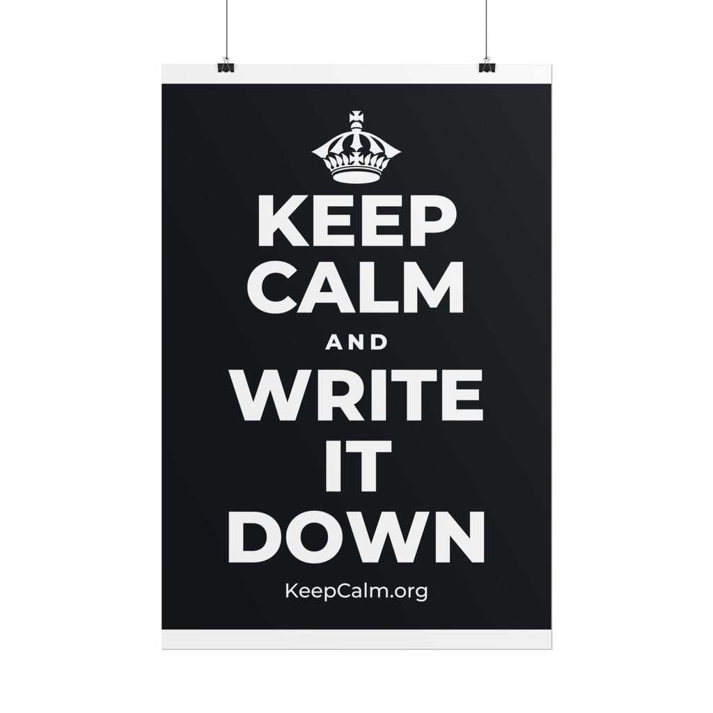 KEEP CALM AND WRITE IT DOWN Poster (Dark)