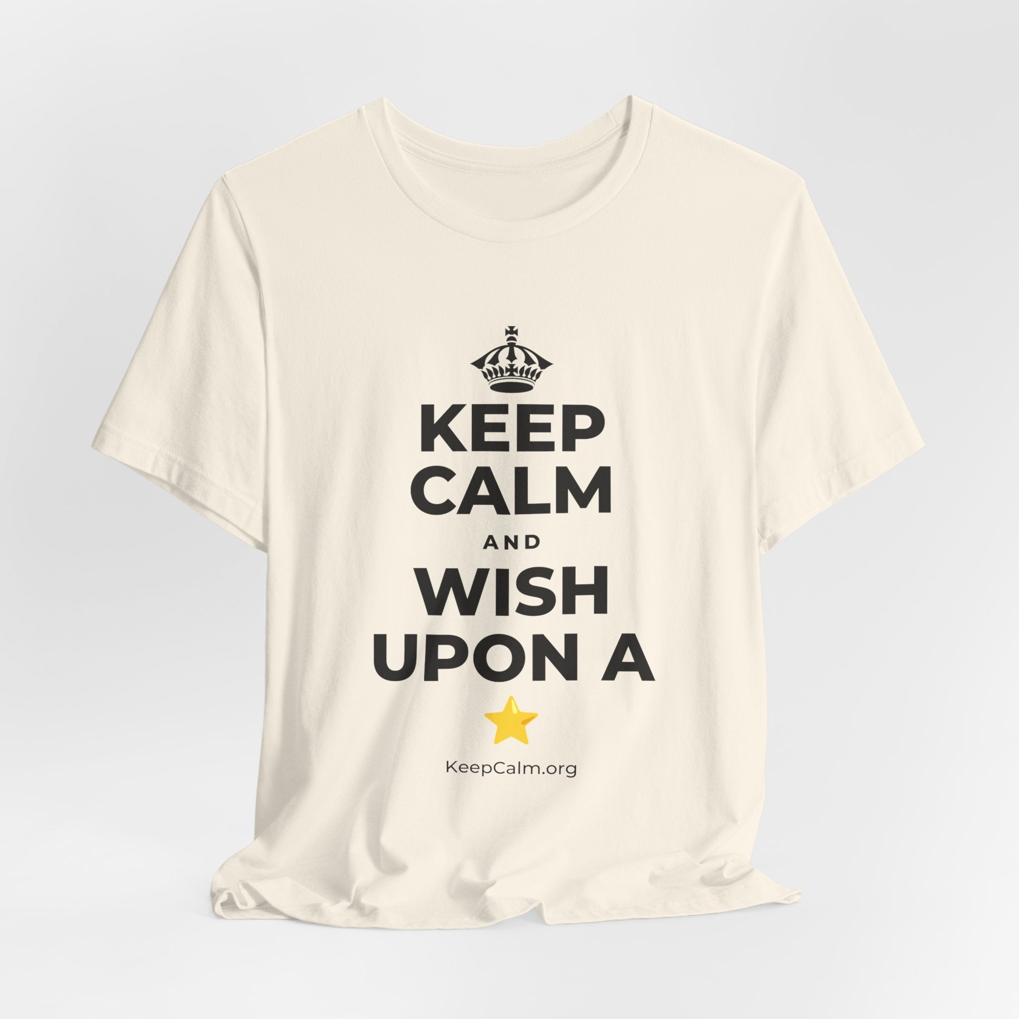 KEEP CALM AND WISH UPON A ⭐ T-Shirt (White–Asphalt)