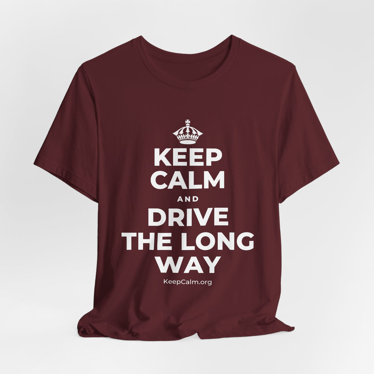 KEEP CALM AND DRIVE THE LONG WAY T-Shirt (Baby Blue–Silver)