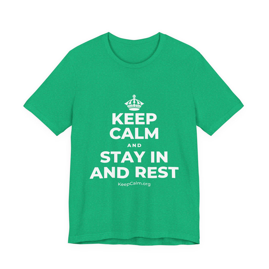KEEP CALM AND STAY IN AND REST T-Shirt (Baby Blue–Silver)