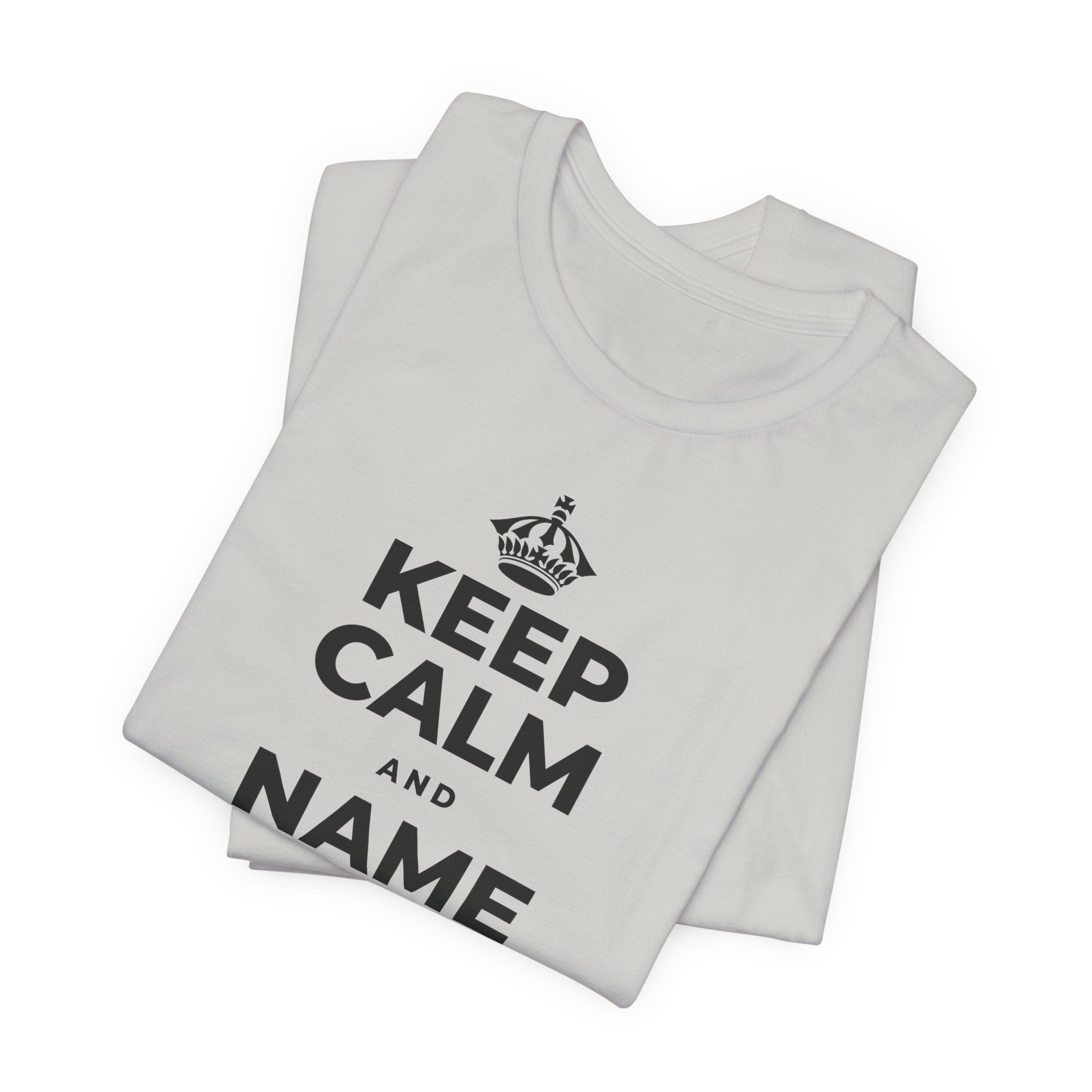 KEEP CALM AND NAME THREE GOOD THINGS T-Shirt (Baby Blue–Silver)