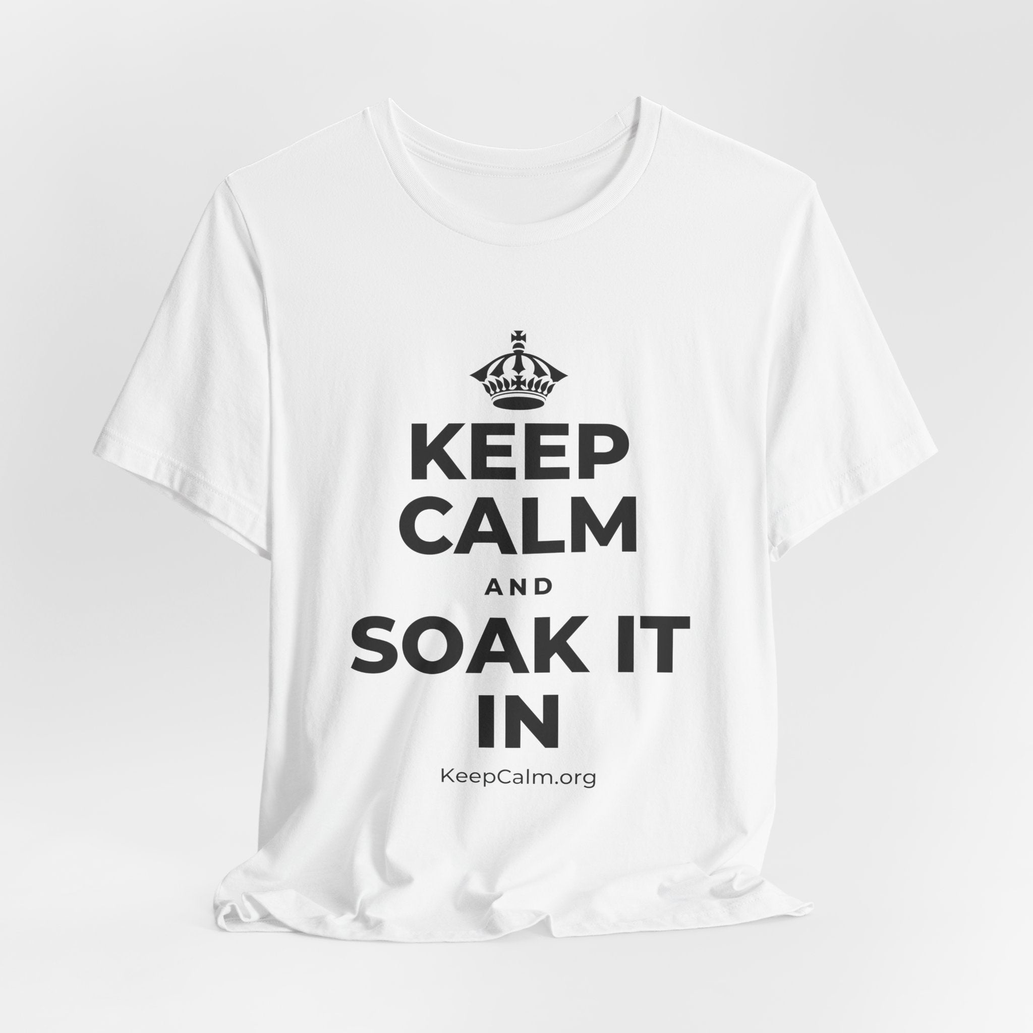 KEEP CALM AND SOAK IT IN T-Shirt (White–Asphalt)