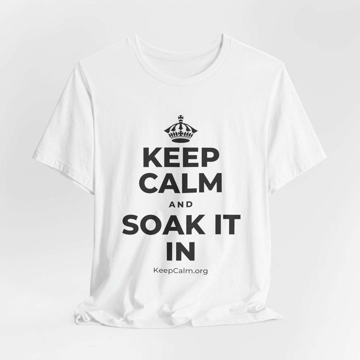 KEEP CALM AND SOAK IT IN T-Shirt (White–Asphalt)