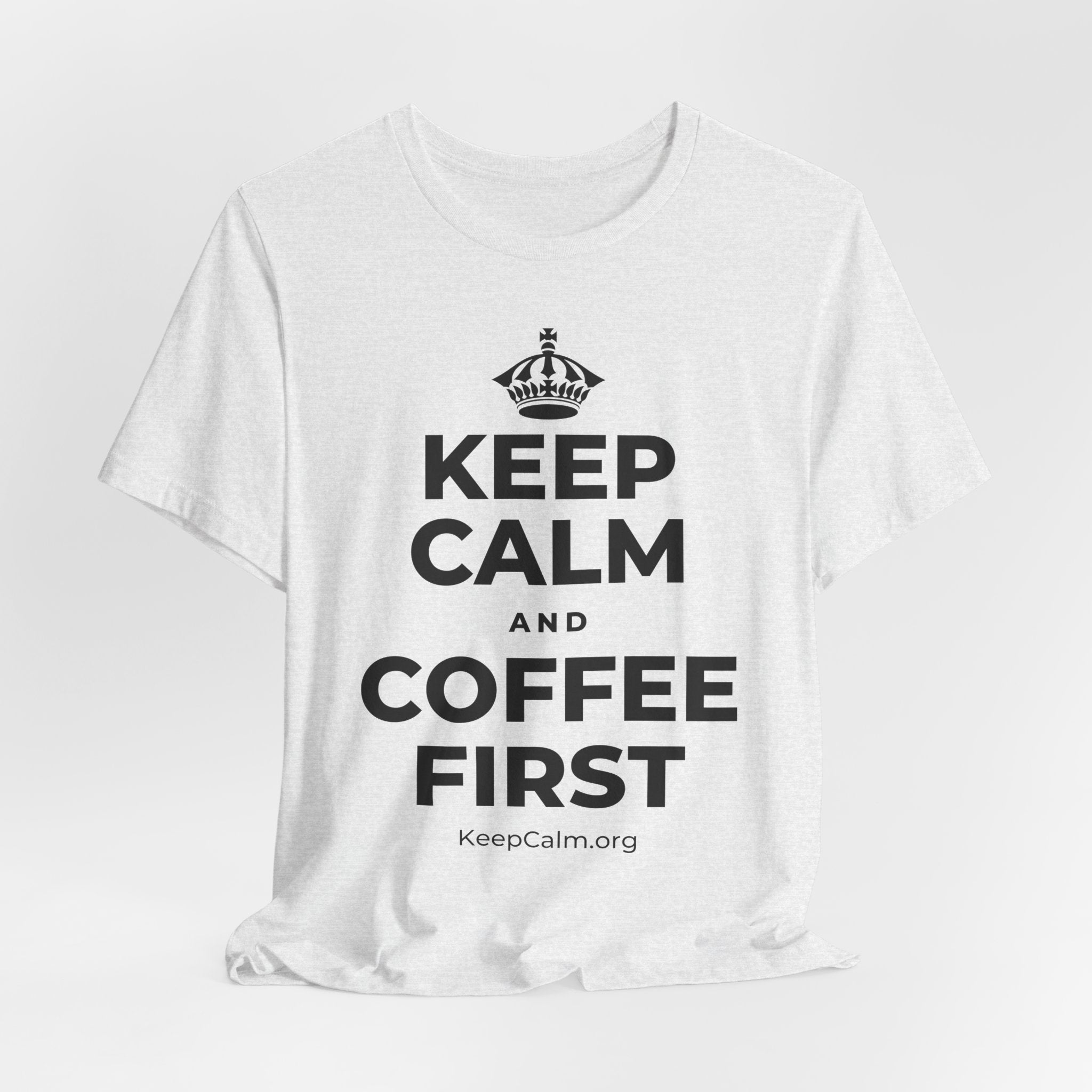 KEEP CALM AND COFFEE FIRST T-Shirt (Soft Cream–Heather Mauve)